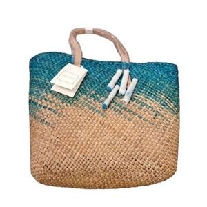 BEACH'D Seagrass Market Tote Bag Blue/Natural 21" - NWT